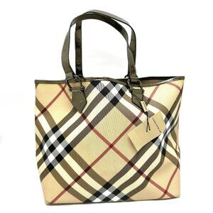 BURBERRY 11702064 BYRON Check pattern bag Tote Bag PVC Beige